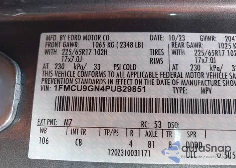 2023 Ford Escape Active from USA, damaged, VIN 1FMCU9GN4PUB29851